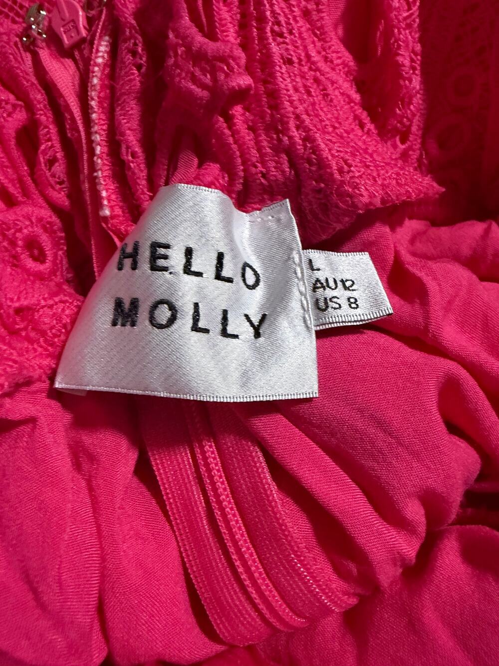 Hello Molly Pink Lace Puff Sleeve Open Back Mini Dress Size 8